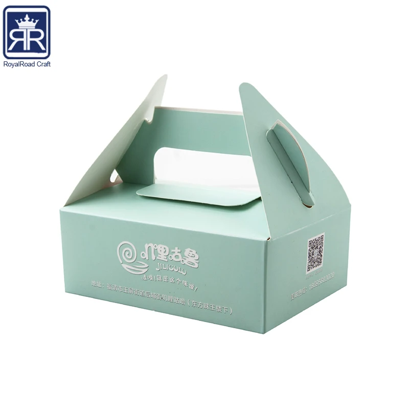 17121618 Size Customized logo clear plastic window cardboard packaging cake box design with handle