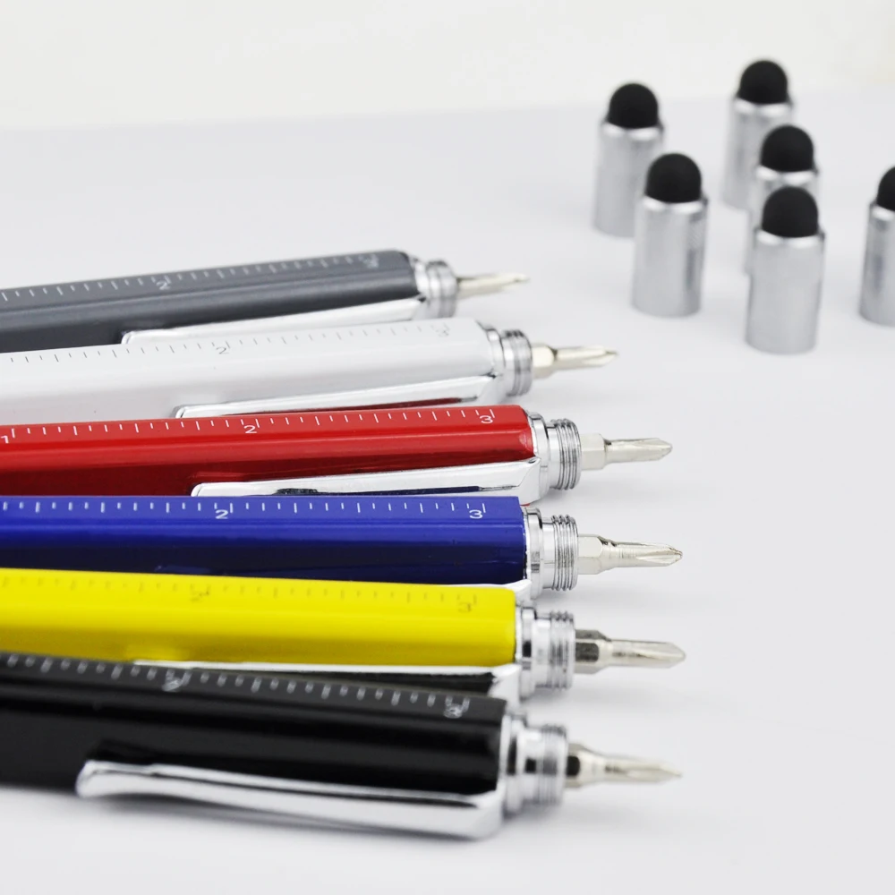 
5 in 1 touch stylus multifunction ballpoint Pen with spirit level ruler multi tool pen 