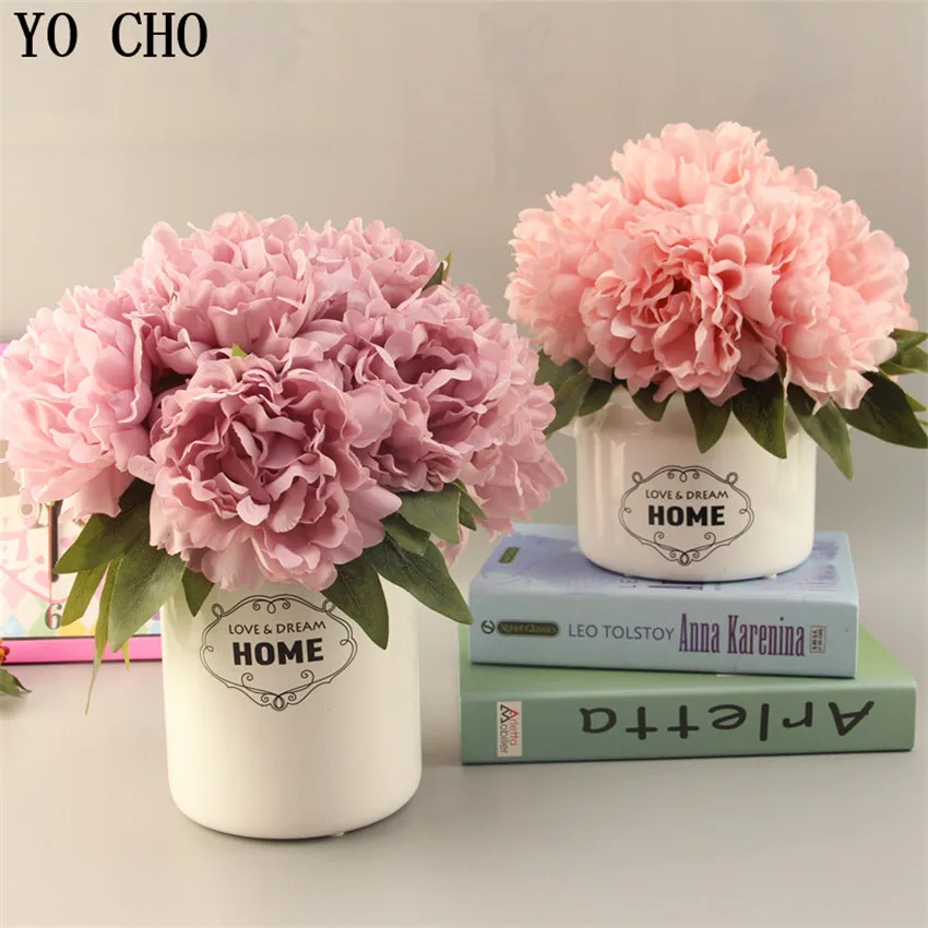YO CHO wholesale artificial flower wedding home table centerpieces decor decorative real touch artificial silk peony flower