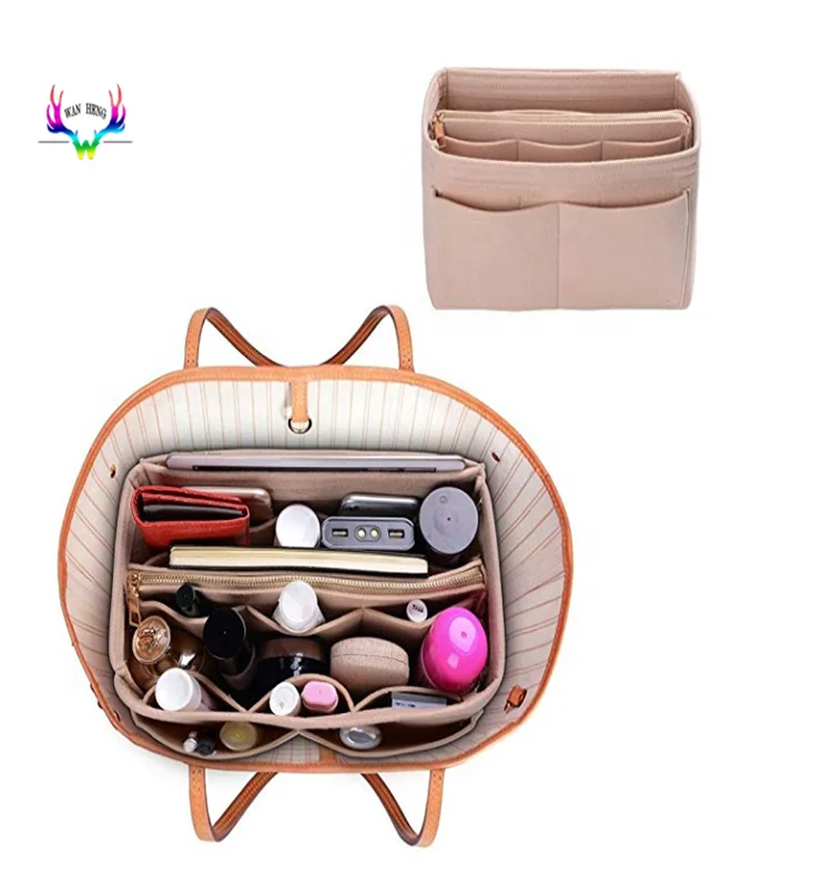 Wholesale women felt purse insert organizer tote bag and removable bag organizer insert handbag with zipper