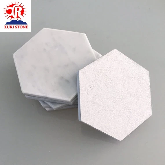 Hexagon white marble coaster or trivet