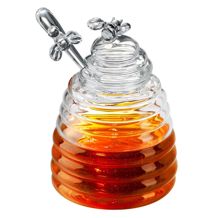 Transparent Crystal Glass Honey Jar With Glass Honey Lid And Cover