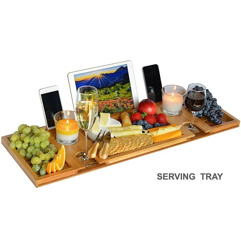 Luxury Wood Natural Bamboo Bathtub Caddy/Bath Serving Tray