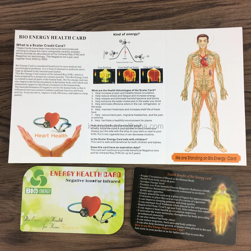 quantum energy card for health care bio energy card 3500ion negative ion power chip 85*54mm with manual and bag customized logo