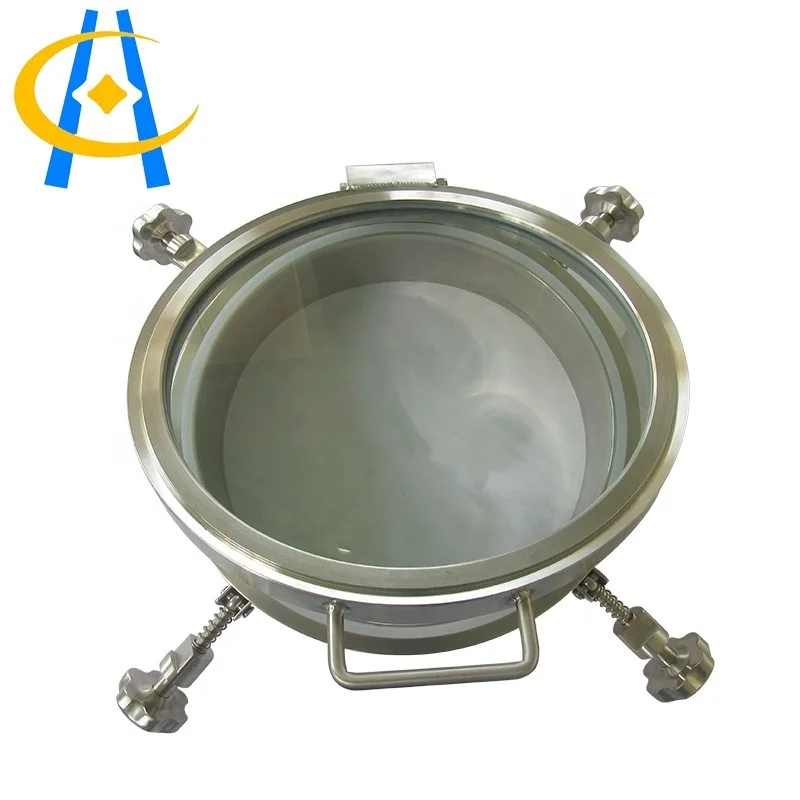 Round outward opening tank pressure manway with sight glass cover