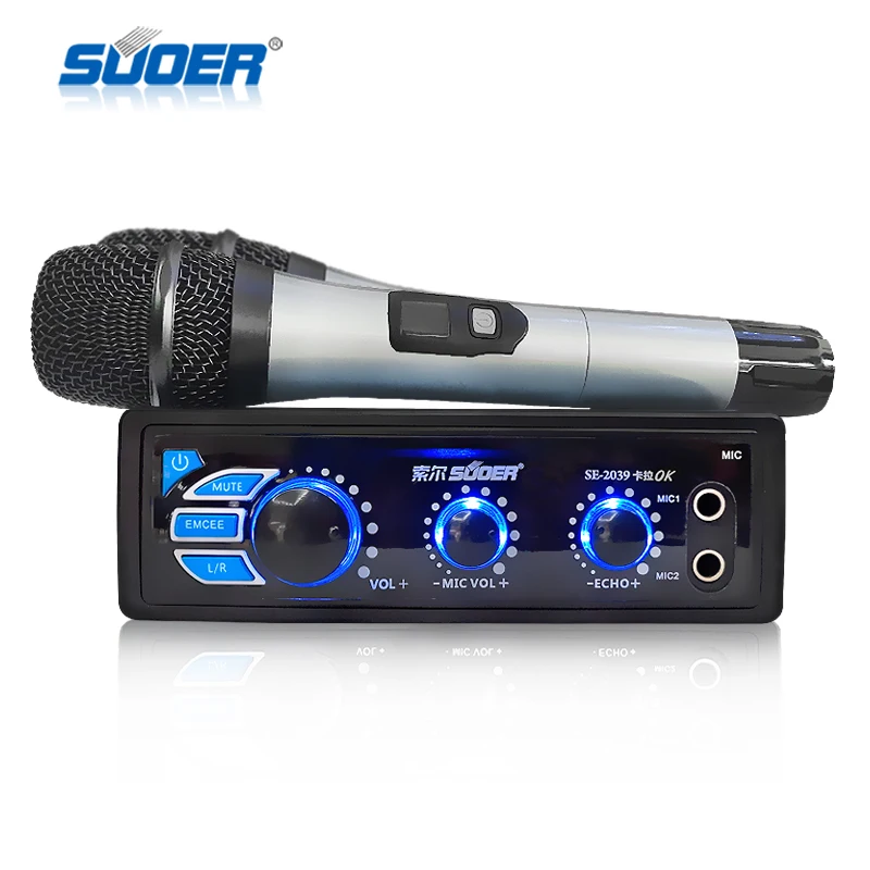 car Wireless power amplifier karaoke Car BT  amplifier for car audio with two wireless microphone