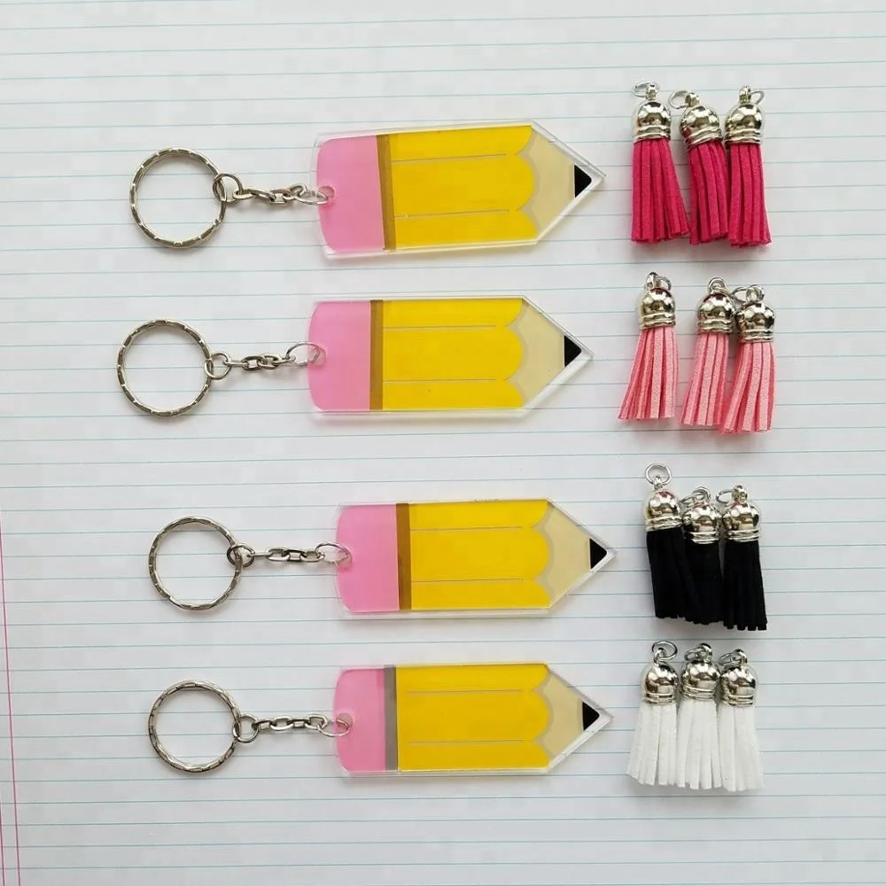 Handmade Tassel Drop Vinyl Pencil Keyring Cut Printed Acrylic Pencil Tassel Keychain