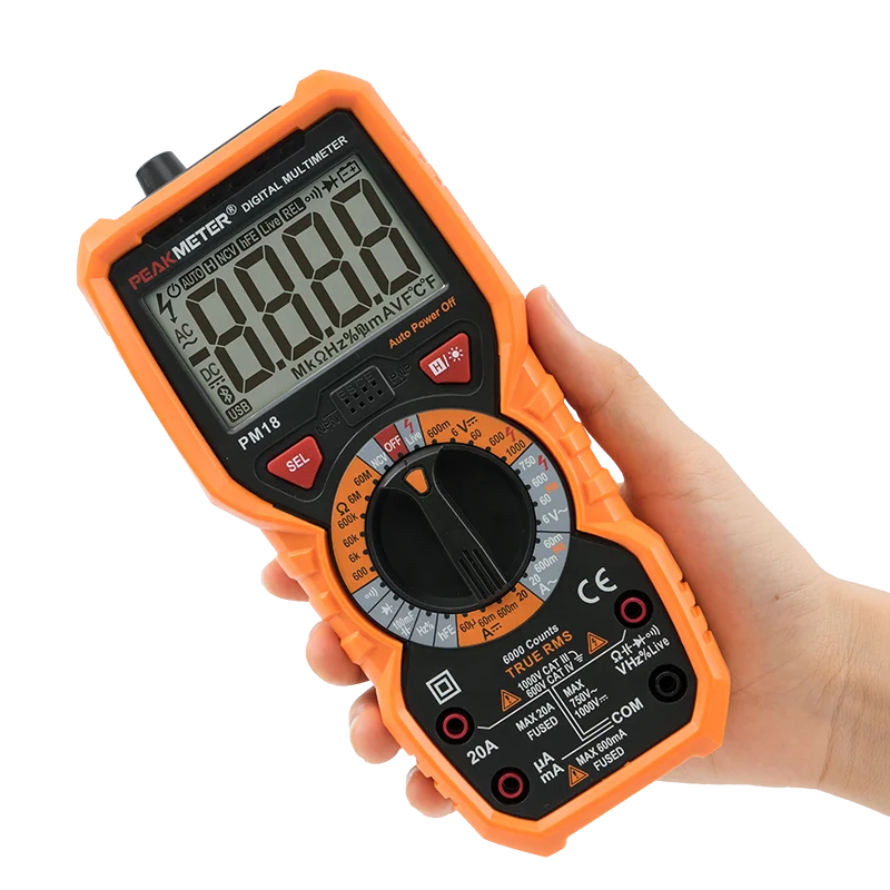 Peakmeter PM18 Trms multimeter True RMS Handheld Digital AC / DC Voltage Resistance Measurement