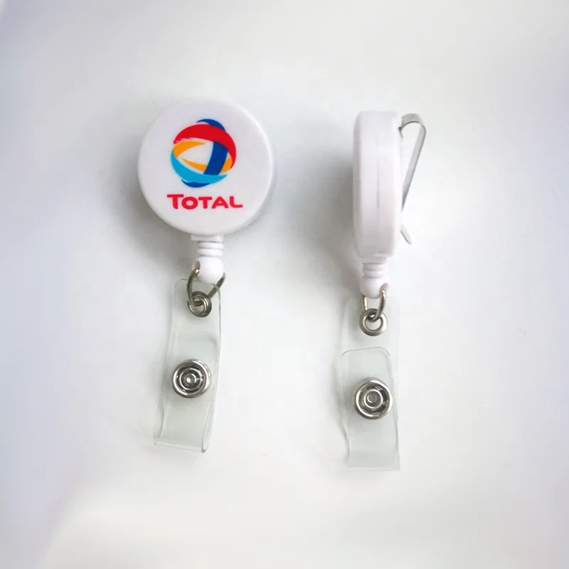 Custom UV Printing Logo Round Nursing Retractable Badge Holder Reel Custom Branding Plastic ID Card Holder Reel Clip