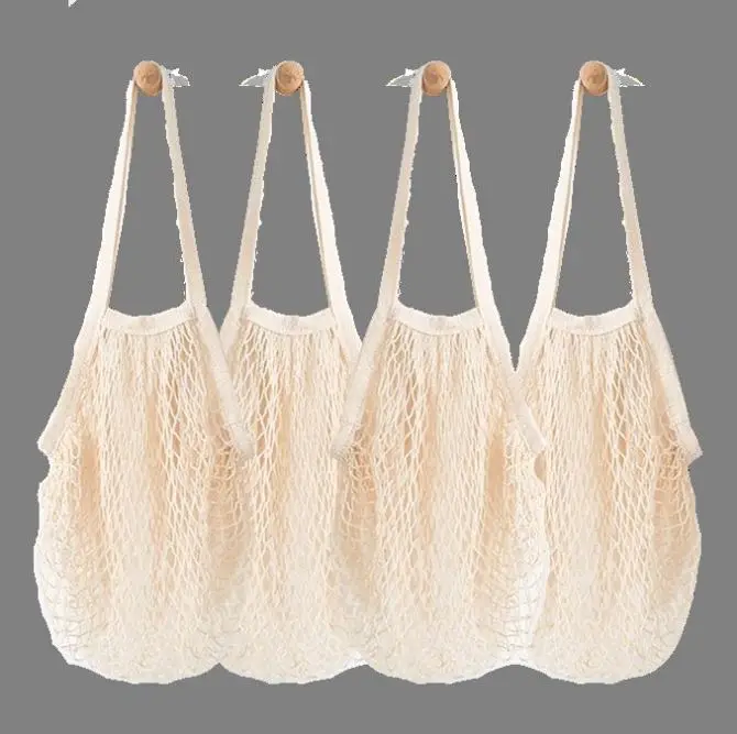 
Net Shopping Bag 5Pcs Reusable Mesh Cotton Shopping Tote Handbag Portable String Bag Organizer for Grocery Shopping/Outdoor Pack 
