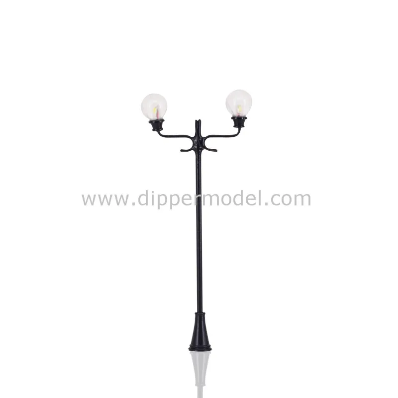 Miniature metal two-sides scale model led garden street lights for layout