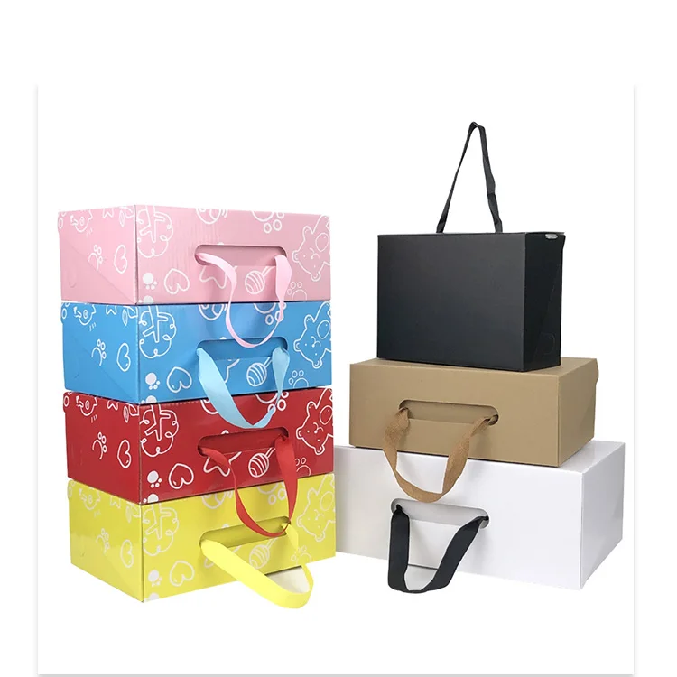 
Wholesale Black Shoe Box For Adults And Children Bandbox Packaging With Handle Corrugated Board Box 