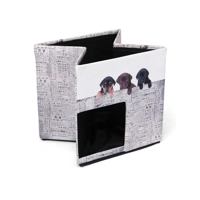 PVC Leather Cat Cage Folding Pet House Ottoman Dog Bed House