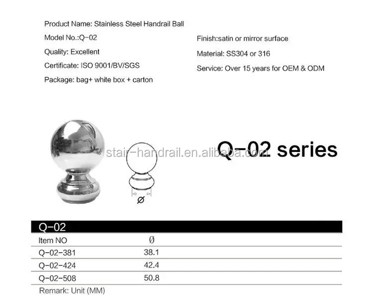Fitting railing hollow stainless steel handrail ball for stair