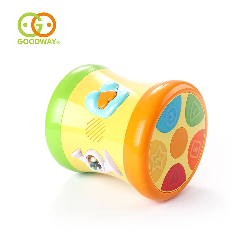 Двухсторонний динамический желтый барабан, музыкальный инструмент для детских игрушек