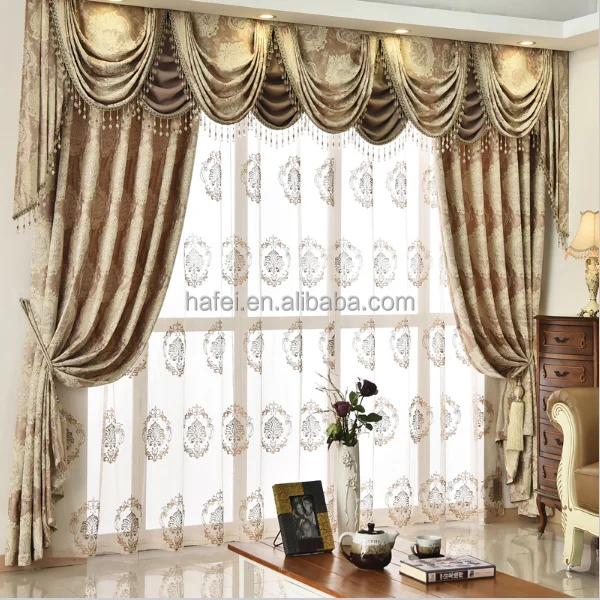 European Golden Royal Luxury Bedroom Window Valance Curtains