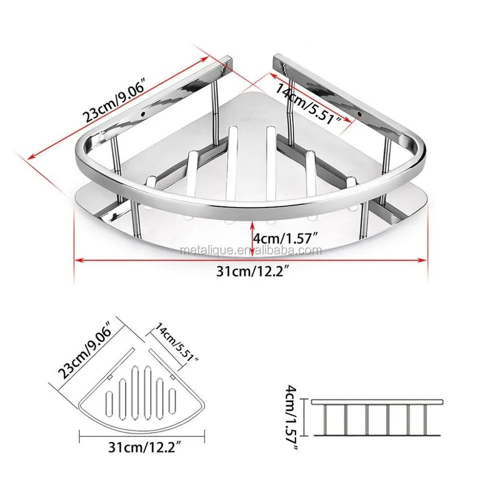 
Metalique 304 Stainless Steel Mirror Polished Shower Caddy Bathroom Shelf, Wall Mounted Rustproof Corner Basket 