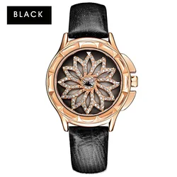 Jewelry Inlay Flower Quartz Girls Women Leather Band Watch Lady Dress Wristwatch
