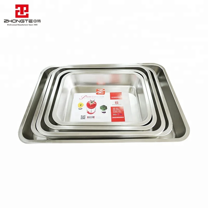 Zhongte Hotel product Stainless steel deep serving tray/baking tray food serving tray/large size square shape plates