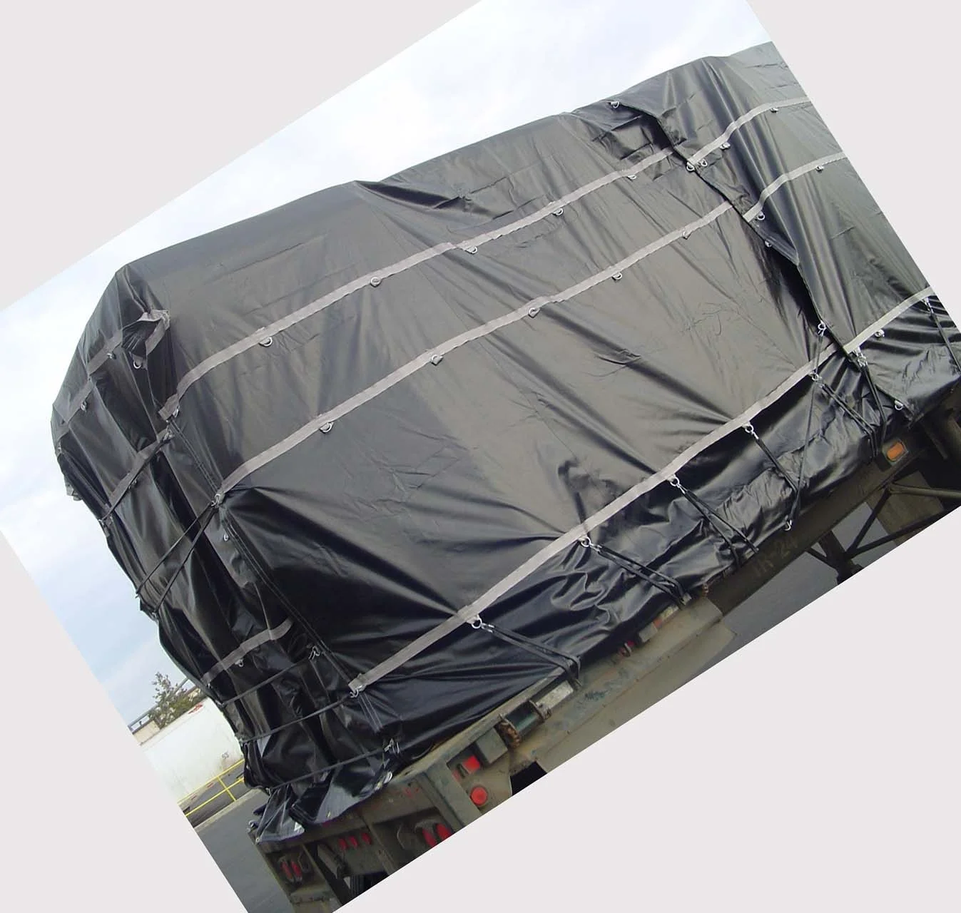 
Heavy duty vinyl coated fabric flatbed lumber tarps of 24X27 with 8ft flap 