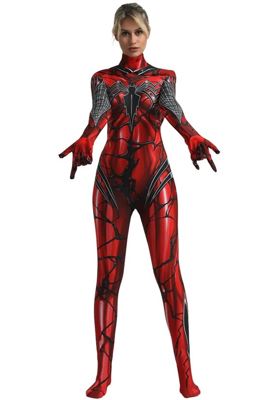 Женский костюм для косплея Веном, красный Человек-паук, зентай, боди с плащом, комбинезон