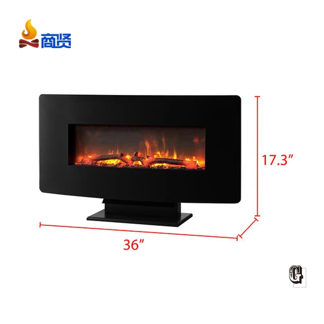 1800w 36 inch wall hanging color flame curved front led fireplace electric