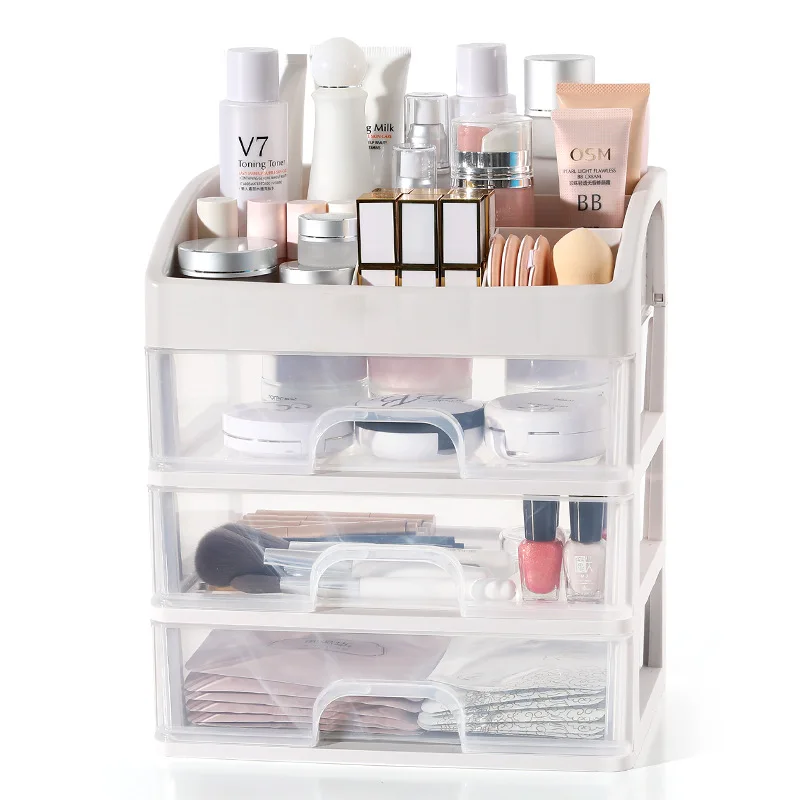 
Promotion high quality 3 tiers clear plastic tabletop storage drawer 