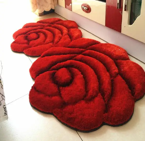 3D Pink rose shag super soft smooth silk area home bedroom gril room game flower shaggy carpet