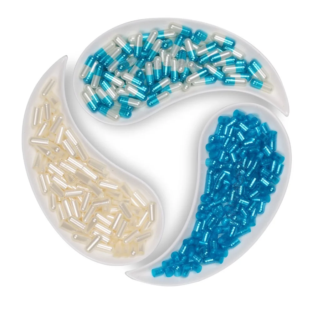 Size 1 Metallic Blue White Pearlescent Gelatin Capsules