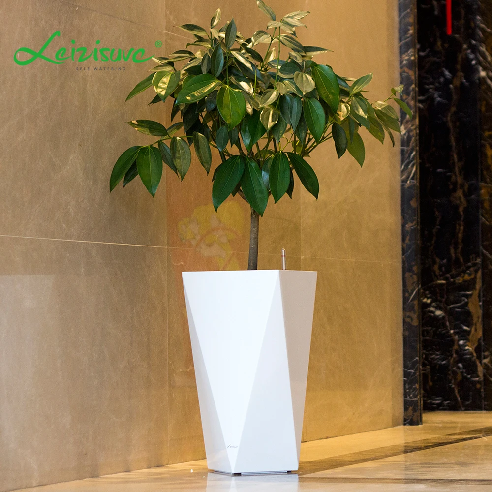 Leizisure Geometric Shape Indoor Decorate Garden Plastic Flowerpots Big Tree Planting Planter Flower Plant Pot