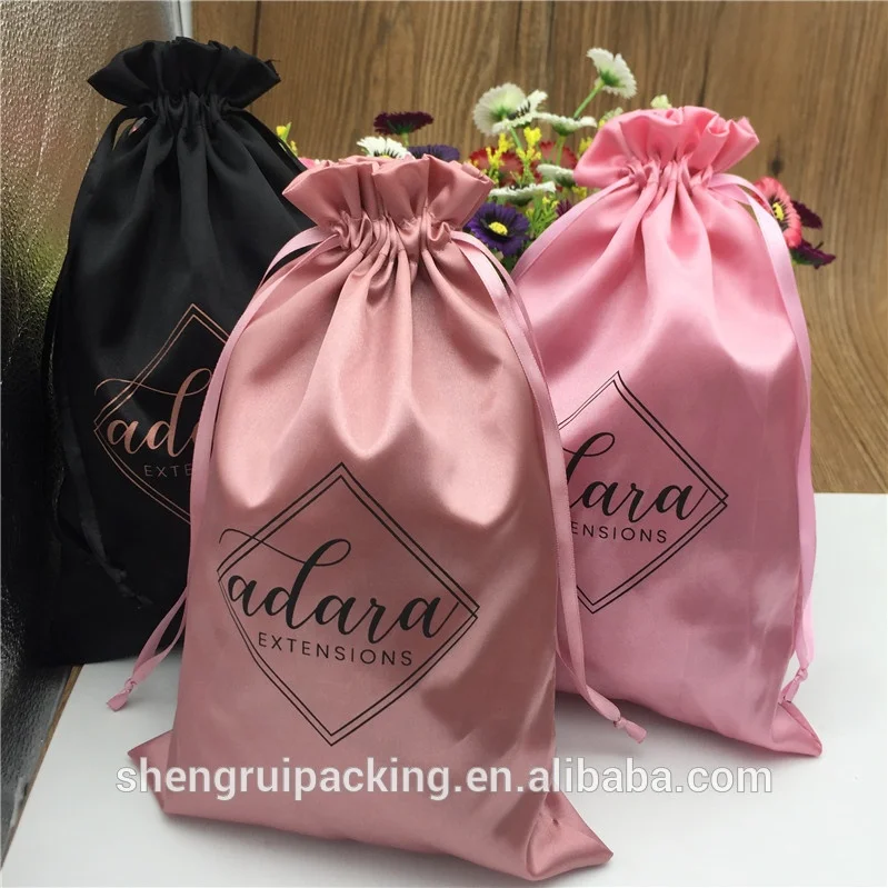 Индивидуальные розовые золотые шелковые атласные мешки для наращивания волос/атласные мешки для волос на шнурке для упаковки/Подарочный пылесборник для сатина