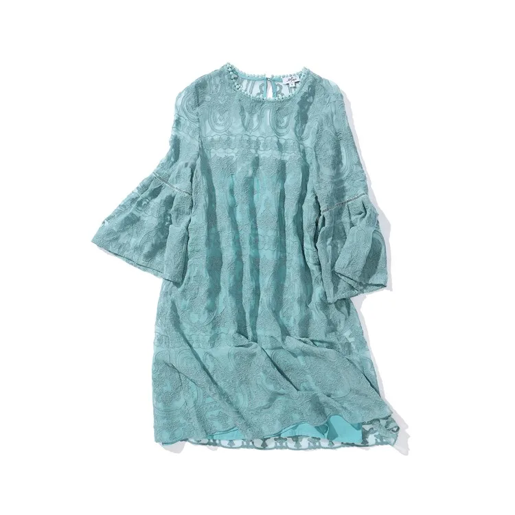 new fashion Round neck Sexy Lace embroidery pure silk dress