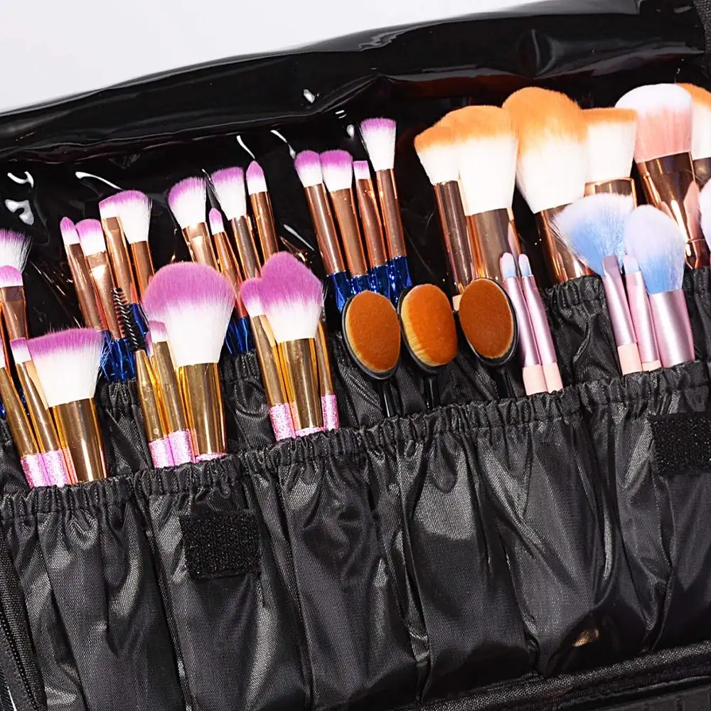 Makeup Bag Organizer Cosmetic Train Case 3 Layer Beauty Artist Storage Brush case with Shoulder Strap PU Leather Designed