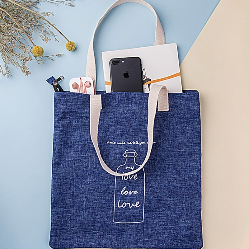 Fashionable taobao Cheap canvas jean foldable denim tote bag  print