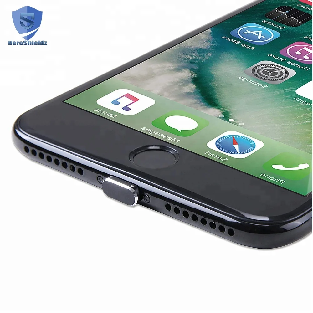 Premium Metal Alloy 3.5mm Earphone Plug Anti Dust Plugs for iPhone, Black Charging Port Plug For iPhone 7/8/X Compatible Case
