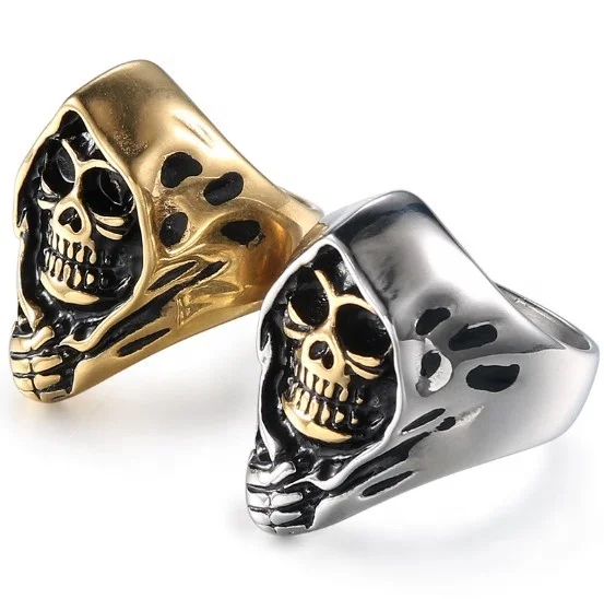 Grim Reaper Skull Biker Stainless Steel Finger Ring