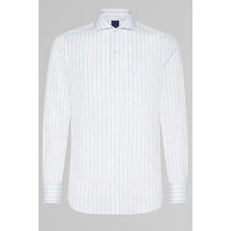 
milano MTM new designed white blue stripe elegant noble dress party formal long sleeve men slim fit shirt 