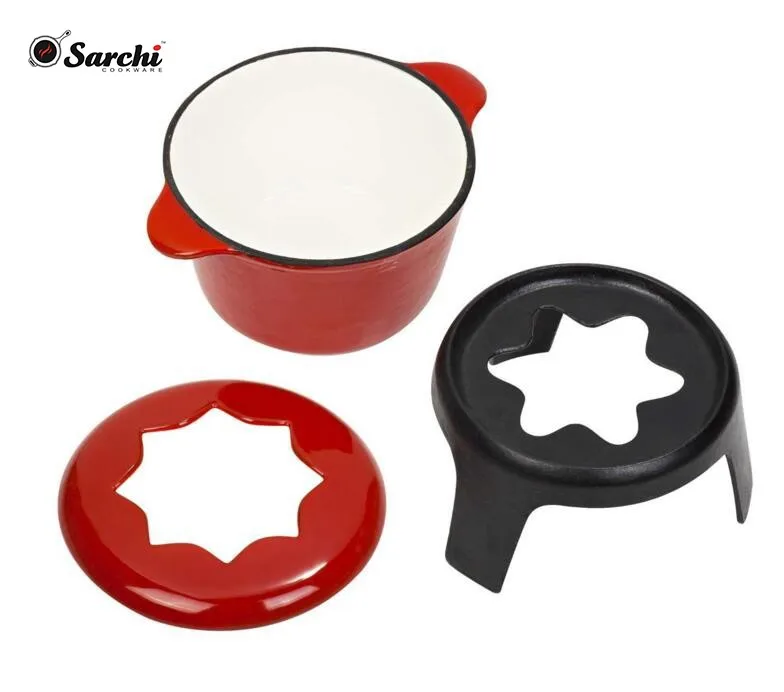 1.6-Quart Enamel Cast Iron Chocolate Fondue Set