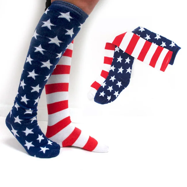 
Men Fashion Socks - American Flag Pattern, USA Flag White Red Striped Knee Socks, Novelty Men Socks Cotton 