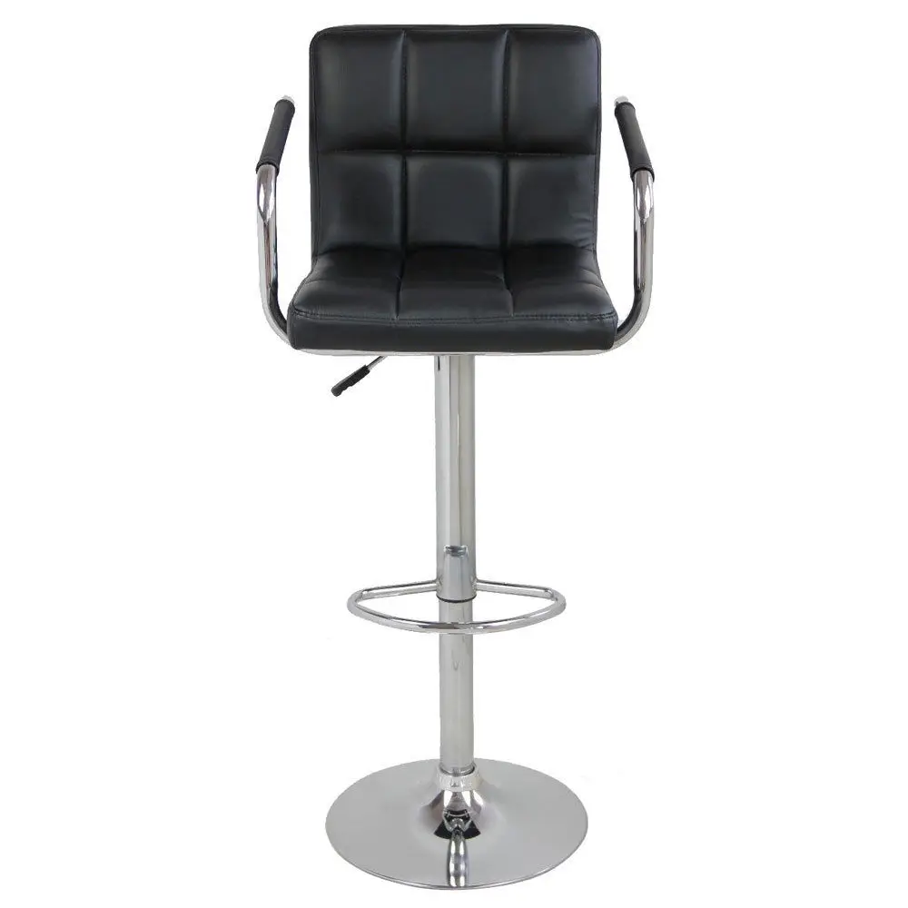 
Modern Black PU Leather Armrest Adjustable Hydraulic Swivel Bar Stool 