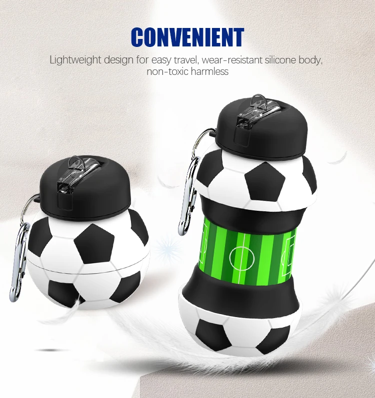 Patent Product Sports Football Botella De Agua With Custom Logo Silicone Collapsible School Drinking Water Bottle Children
