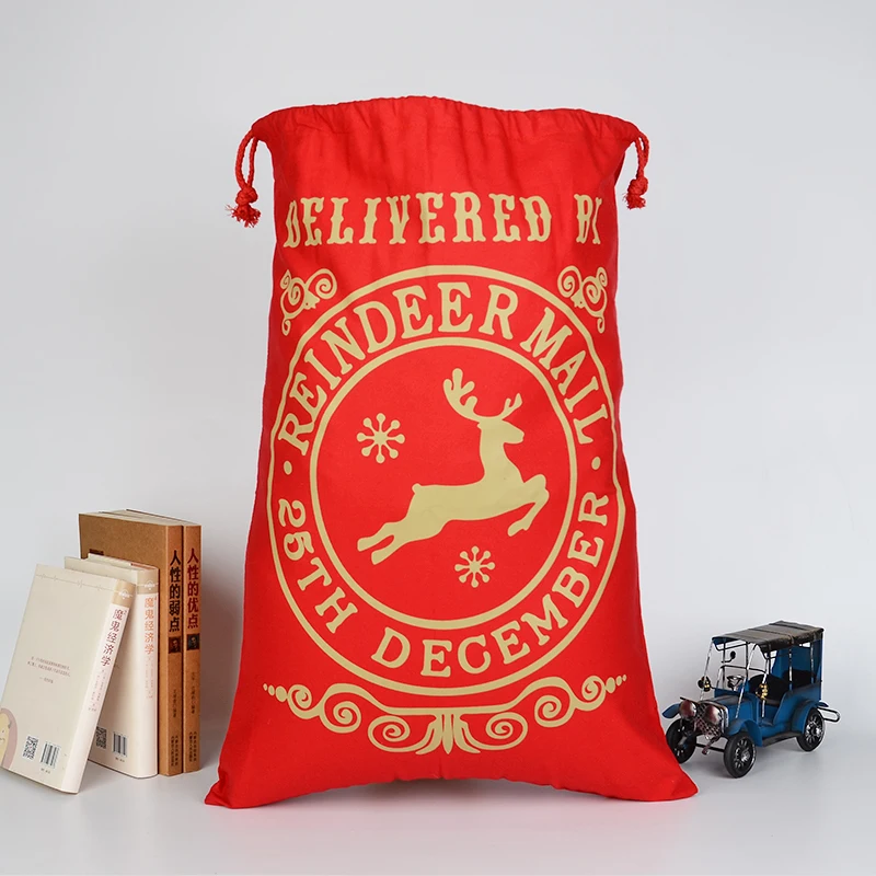 Santa bag Christmas Gifts 100% Cotton personalized santa sacks Christmas fabric bags