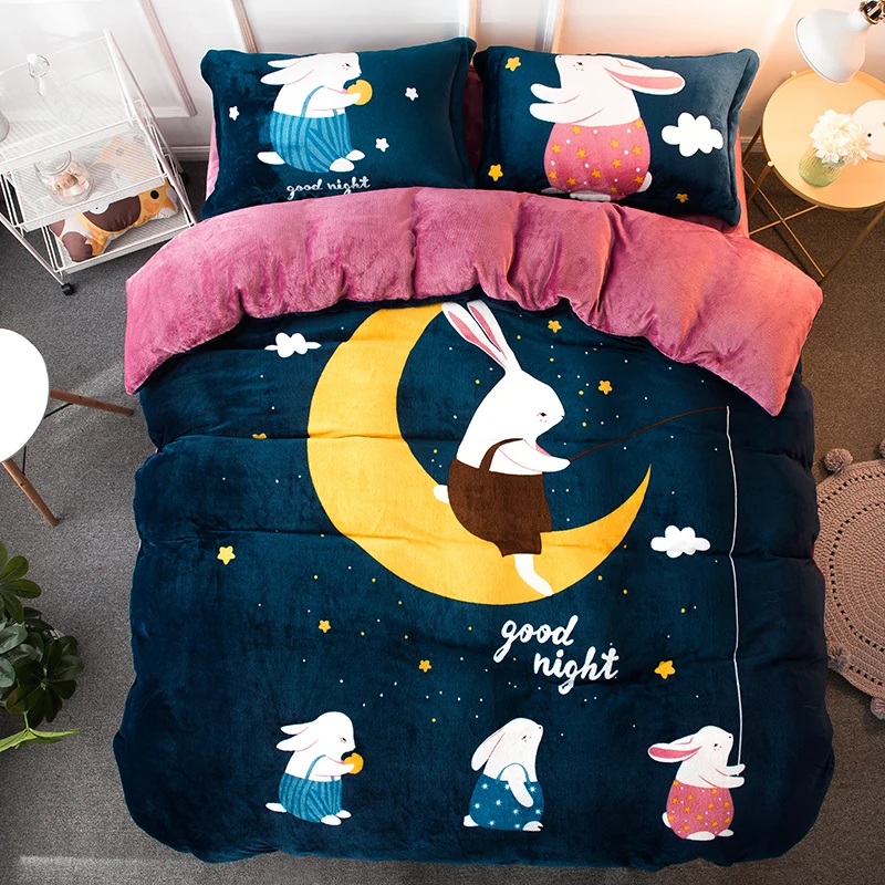
Cartoon Latest Design Home Textile Winter Flannel Thickened Baby Comforter Sets Queen Size 