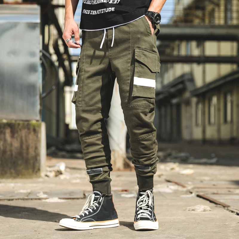 Мужские хлопковые зауженные брюки повседневные однотонные армейского зеленого цвета с карманами новинка 2020