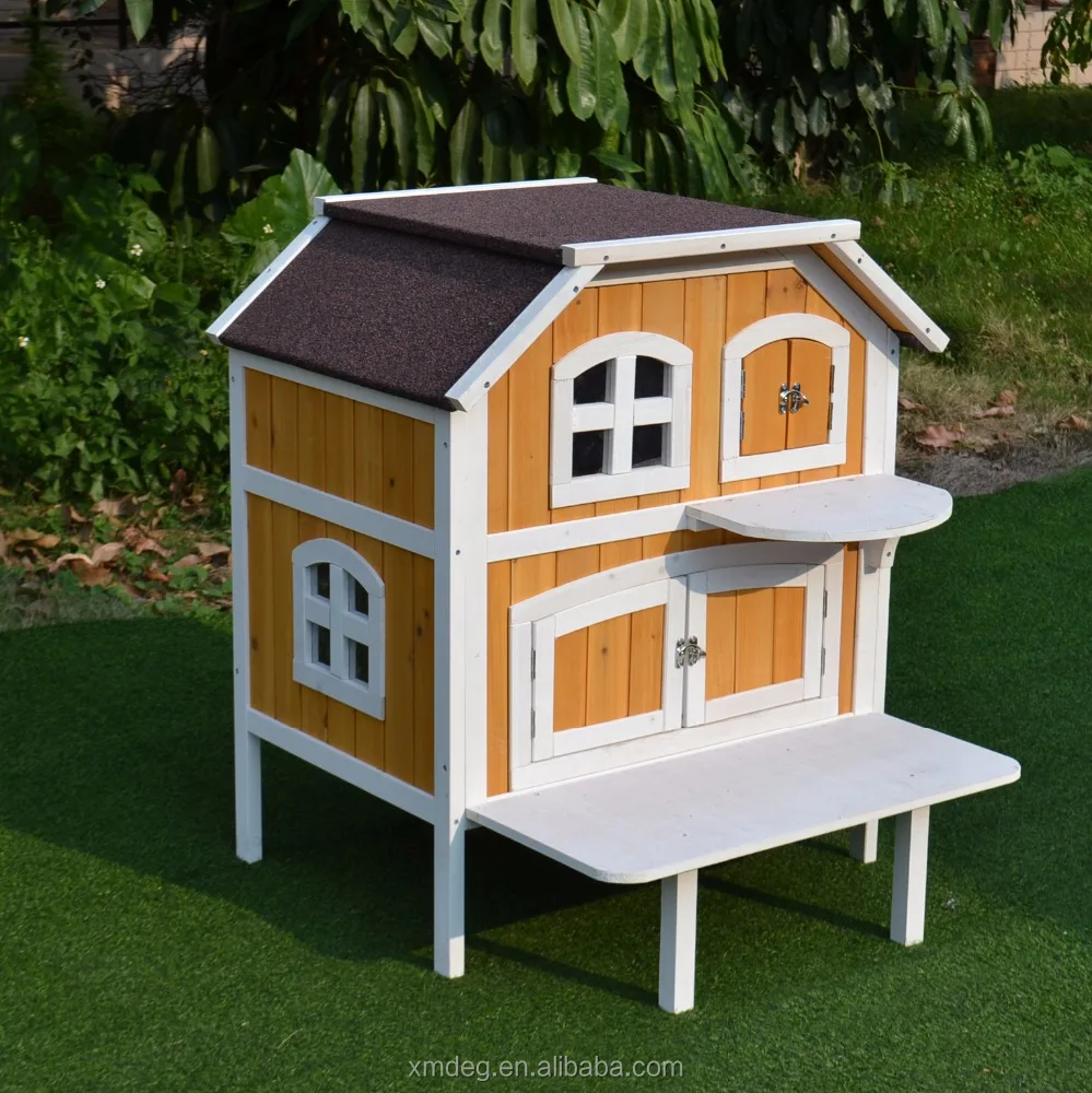 
Cedar cat cage with balcony and Wood Cat House 