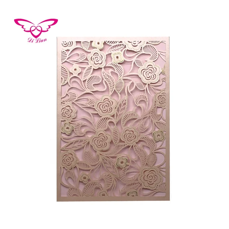 Perfect Laser Cut And Gold Hot Stamping Flower Happy Birthday And Wedding Greeting Cards