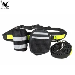 Bungee Hands Free Dog Leash for Running Walking Hiking with two removable waist pockets