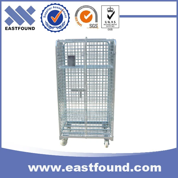 Galvanized wire transport cage pallet trolley cart