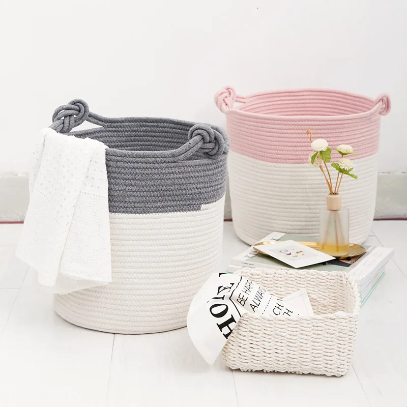 QJMAX Cute Kids Rooms of Cotton Rope Toys Basket