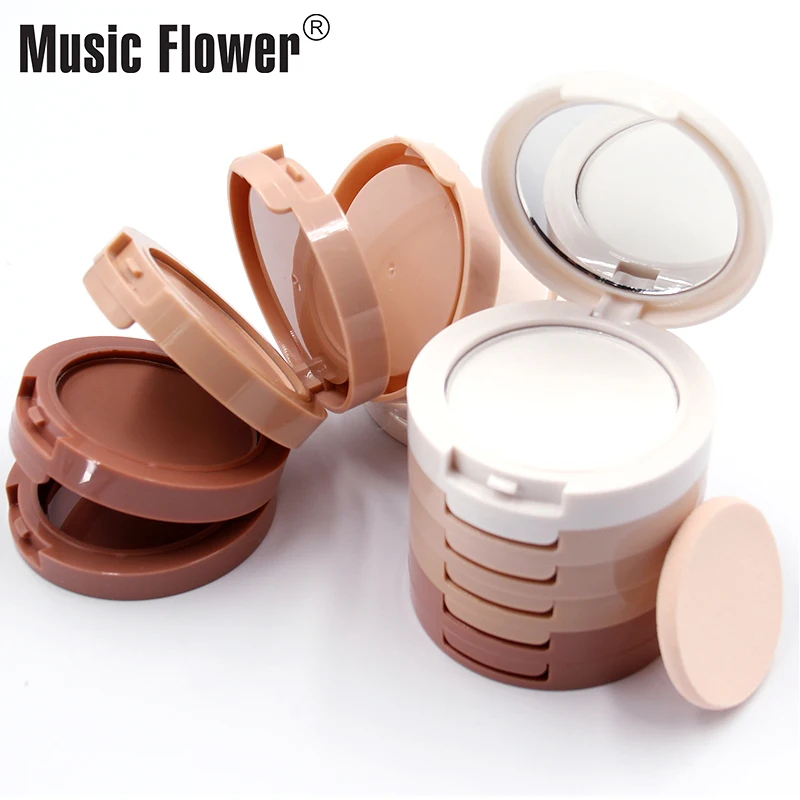 Original Music Flower 24 Hours Longlasting Waterproof Makeup 5 in 1 Concealing Shading Compact Press Powder With Mirror & Puff